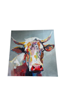 36" x 36" Canvas Coloful Cow on Canvas