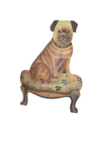 21" Pug on Stool Wood Dog Stand