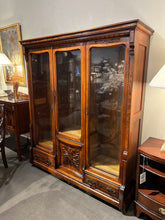 Load image into Gallery viewer, 66&quot;H x 57.5&quot;W x 16.5&quot;D Antique Victorian Carved Wood Book Case ca 1890&#39;s

