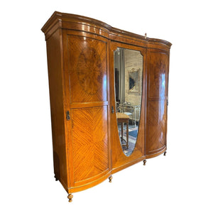 88"L x 87.25"H x 25"D Late 19th Centruy Satinwood Sheraton Revival Wardrobe