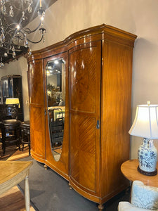 88"L x 87.25"H x 25"D Late 19th Centruy Satinwood Sheraton Revival Wardrobe
