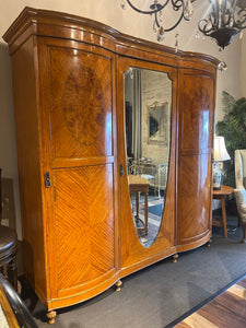 88"L x 87.25"H x 25"D Late 19th Centruy Satinwood Sheraton Revival Wardrobe