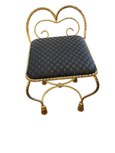 16" x 30" H Vintage Itailian Hollywood Regency Gold Gilt Rope Tassel Vanity Chair