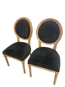 Pair 40" H x 20" W Distressed Black Dining Chairs