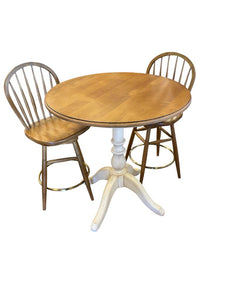 36" Dia. x 38" H ETHAN ALLEN Pub Table & 2 Stools 43" H x 17.5" W