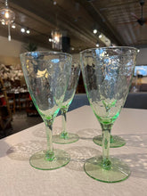 Load image into Gallery viewer, 7.25 Set of 4 Vintage Green Depression Glass Wine Glasses
