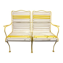 Load image into Gallery viewer, 48&quot;L x 25&quot;D x 34.5&quot;H Vintage MCM Yellow &amp; White Patio Bench
