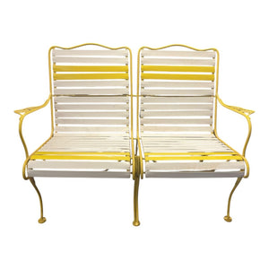 48"L x 25"D x 34.5"H Vintage MCM Yellow & White Patio Bench
