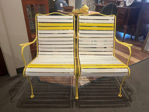 48"L x 25"D x 34.5"H Vintage MCM Yellow & White Patio Bench