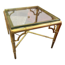 Load image into Gallery viewer, 20&quot;Sq x 16&quot;H Mid Century Faux Bamboo Gilt Cocktail Table w/ Glass Top
