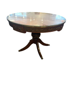 47" Dia. x 32.5" H Louis 16th Style, Center Entry Pedestal Table w/ Grass Garland & Cherub Motif