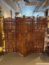 Load image into Gallery viewer, 68&quot;H x 80&quot;L Vintage 4 Panel Wooden Carved Folding Screen
