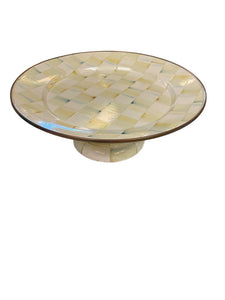 16" MacKenzie Childs Parchment Paper Large Cake Pedestal Footed Platter