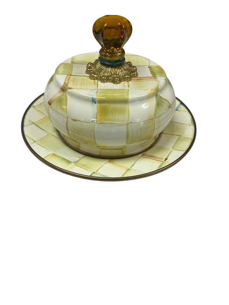 MacKenzie Childs Parchment Paper Vintage Butter Dish Dome