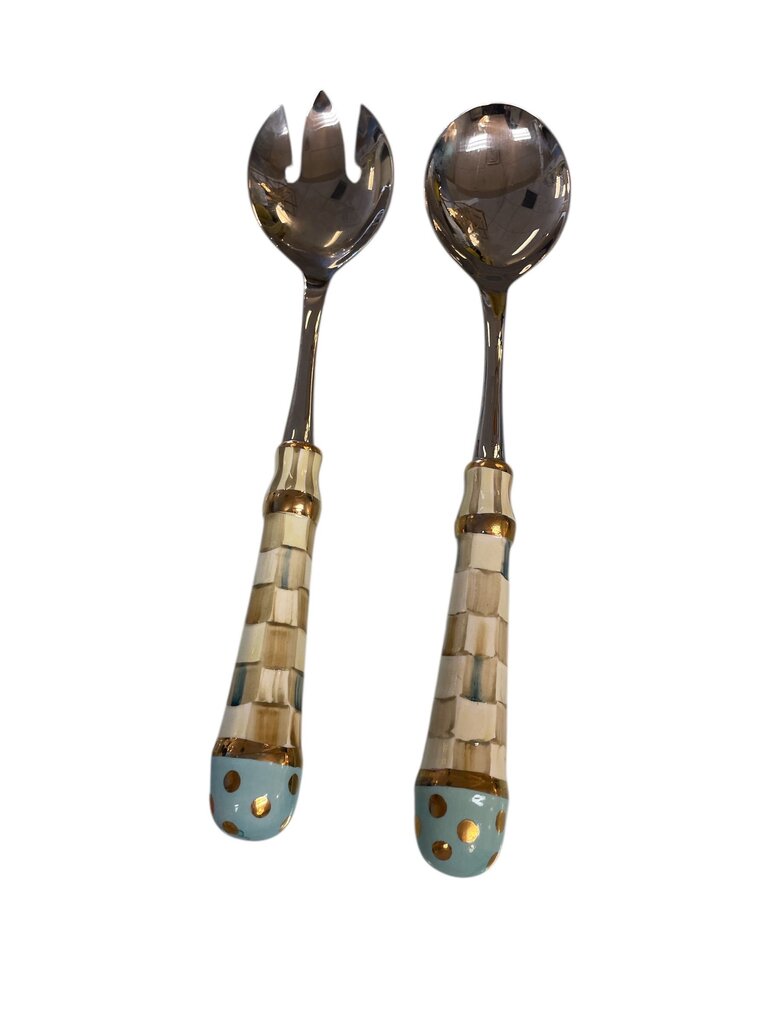 MacKenzie Childs Parchment Paper Stainless Steel Salad Set