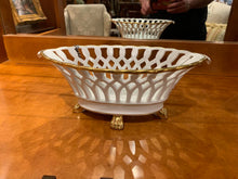 Load image into Gallery viewer, 12" Vista Alegre Oval White &amp; Gilt Bowl w/ Paw Foot made in Portugal
