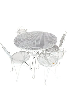 35" Dia. White Wrought Iron Table w/ 4 Chairs