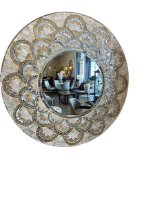 30" Dia. Mosaic Framed Beveled Mirror