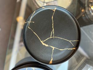 10" Black & Gold Ceramic "Marble" Dinner Plates Set of 4 from JL Showhouse