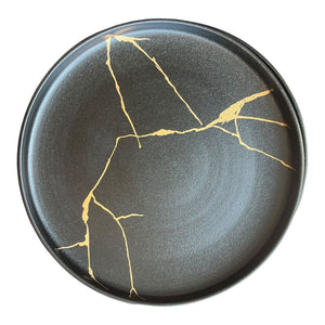8" Black & Gold Ceramic "Marble" Salad Plates Set of 6 from JL Showhouse