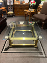 Load image into Gallery viewer, 40"Sq x 16"H Glass &amp; Brass Coffee Table Imperfect
