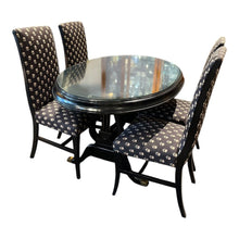 Load image into Gallery viewer, 54.5&quot;L x 35.5&quot;D x 31&quot;H Black Oval Dining Table w/ Harp Base w/ 4 chairs &amp; 1 leaf
