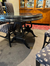 Load image into Gallery viewer, 54.5&quot;L x 35.5&quot;D x 31&quot;H Black Oval Dining Table w/ Harp Base w/ 4 chairs &amp; 1 leaf
