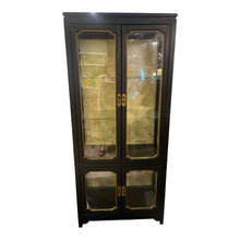 Load image into Gallery viewer, 70"H x 32"W x 17"D Mid Century Chinoiserie Black &amp; Gold Lacquer Curio Cabinet
