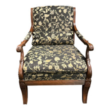 Load image into Gallery viewer, 37&quot;H x31&quot;D x 29&quot;W ETHAN ALLEN Regency Style Black &amp; Gold Floral Armchair
