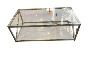 51" x 27.5" 15" H Chrome Coffee Table W/ Glass Top