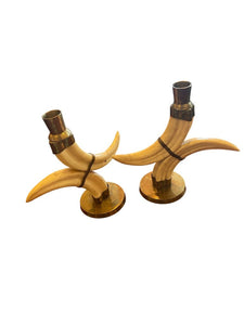 Vintage Pair Faux Wild Boar Candle Holders