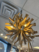 Load image into Gallery viewer, 38&quot; H x 20&quot; Dia. ETHAN ALLEN Minetto Wood Chandelier

