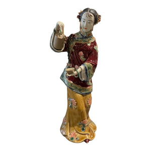 10.25" Shiwan Wucai Porcelain Figure " Tea Ceremony"