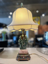 Load image into Gallery viewer, 18.25&quot; Antique Carved Jade &amp; Enamel Lamp w/ Custom Handmade Silk Shade
