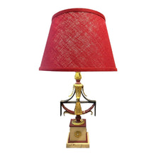 Load image into Gallery viewer, 20&quot; Ornate Red &amp; Gilt Vintage Lamp w/ Red Shade`
