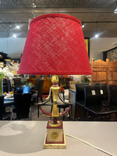 Load image into Gallery viewer, 20&quot; Ornate Red &amp; Gilt Vintage Lamp w/ Red Shade`
