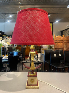 20" Ornate Red & Gilt Vintage Lamp w/ Red Shade`