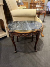 Load image into Gallery viewer, 23"W x 19"D x 18.5"H Antique Portoro Marble Louis XV Style Side Table

