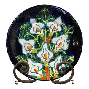 15" Hecho Mexican Folk Art Calla Lilly Plate w/ Stand