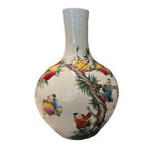 21.5" Oriental Famille Rose Large Bottleneck Vase