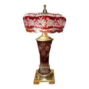 21.5" Dresden By Peck Signed Cranberry Cut Crystal Lamp