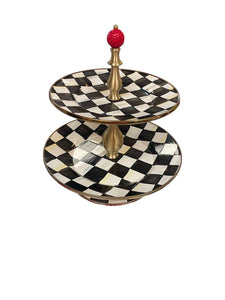 11" MacKenzie Childs Courtly Check 2 Tiered Sweet Stand
