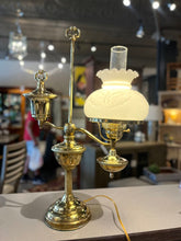 Load image into Gallery viewer, 24&quot; Vintage Electrified Oil Lamp w/ Milk Glass Shade
