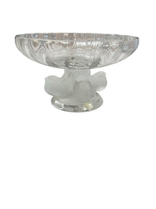 5.5" Dia Lalique Signed Bowl Sparrow Pedestal Candy Dish