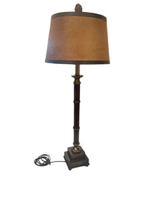 32.5" Wooden Lamp w Brass Trim- Pull Chain