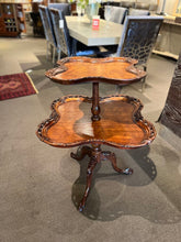 Load image into Gallery viewer, 35&quot;H x 29&quot;Dia Antique Empire 2 Tier Carved Dumb Waiter Table w/ Claw Feet AS-IS
