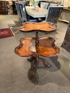 35"H x 29"Dia Antique Empire 2 Tier Carved Dumb Waiter Table w/ Claw Feet AS-IS
