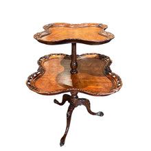 Load image into Gallery viewer, 35&quot;H x 29&quot;Dia Antique Empire 2 Tier Carved Dumb Waiter Table w/ Claw Feet AS-IS
