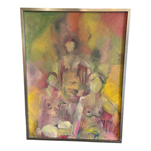 41.5" x 31" Abstract Figurative Oil Painting Unsigned, Artist Unknown