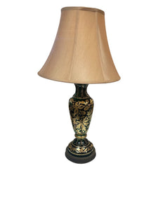 29" Vintage Gold Leaf Green & Glass Table Lamp